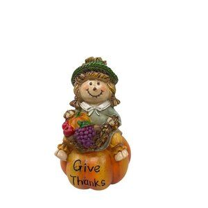 Thanksgiving Harvest Girl Figurine Holding Fruit